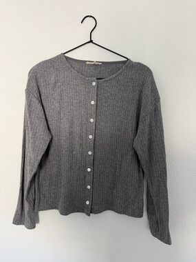 Madewell Heather Gray Ribbed Button-Front Cardigan